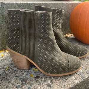 Anthropologie Studded Olive Green Suede Booties Size 9